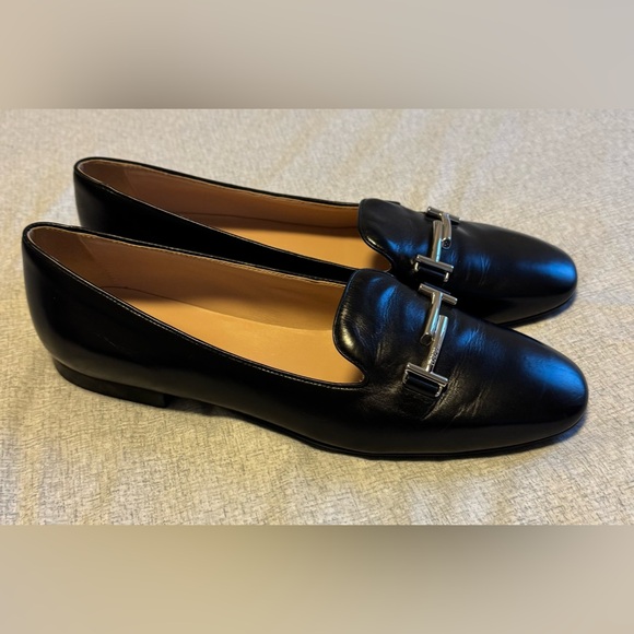 Tod's Size 41 11 Black Leather Double T Smoking Slippers - Picture 2 of 9